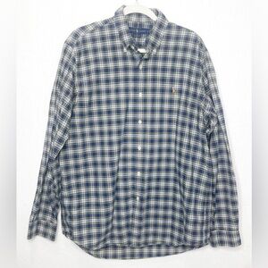 Polo Ralph Lauren Classic Oxford Shirt Men’s Plaid Blue Label Size L Maize Blue